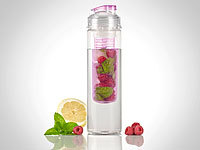 Rosenstein & Söhne Trinkflasche, Wasserflasche mit Fruchtbehälter, Tritan, BPA-frei, pink