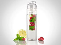 Rosenstein & Söhne Trinkflasche, Wasserflasche mit Fruchtbehälter, Tritan, BPA-frei, klar