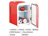 Rosenstein & Söhne Mini-Kühlschrank mit Warmhalte-Funktion, 4 Liter, für 12/230 Volt, rot