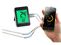 Rosenstein & Söhne Grillthermometer m. Bluetooth, Android & iOS-App, 2 Temperatur-Fühler; Döner- & Schaschlik-Grills 