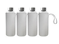 Rosenstein & Söhne 4er Set Trinkflasche aus Borosilikat-Glas mit Neopren-Hülle, 750 ml