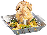 Rosenstein & Söhne BBQ-Hähnchen-Griller mit Aroma-Behälter für ganze Hähnchen