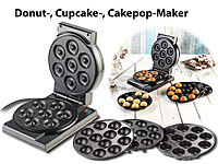 Rosenstein & Söhne 3in1-Donut-, Cupcake und Cakepop-Maker, antihaftbeschichtet, 850 W; Waffeleisen 