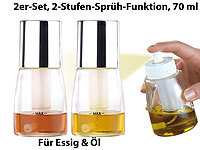 Rosenstein & Söhne 2er-Set Essig & Öl-Pumpsprühflaschen, 2-Stufen-Sprüh-Funktion, 70 ml
