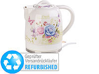 Rosenstein & Söhne Keramik-Wasserkocher mit BlumenmusterVersandrückläufer; Wasserkocher mit Temperaturwahl 