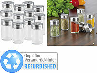 Rosenstein & Söhne 12-teiliges stilvolles Gewürzstreuer-Set aus Glas Versandrückläufer; Manuelle Salz-, Pfeffer-Mühle, Frischhaltedosen aus Glas 