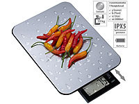 Rosenstein & Söhne Digitale Edelstahl-Küchenwaage, bis 10 kg, auf 1 g genau, IPX5; Digitale Feinwaagen Digitale Feinwaagen 