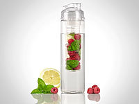 Rosenstein & Söhne Trinkflasche, Wasserflasche mit Fruchtbehälter, Tritan, BPA-frei, klar; Smoothie-Maker Smoothie-Maker 