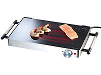 Rosenstein & Söhne Glas-Tischgrill mit Ceranfeld, Low-Fat-Funktion, 800 Watt, bis 260 °C; Glaskeramik-Doppel-Kochfelder mit Infrarot-Wärme Glaskeramik-Doppel-Kochfelder mit Infrarot-Wärme Glaskeramik-Doppel-Kochfelder mit Infrarot-Wärme 