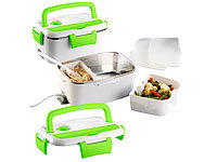 Rosenstein & Söhne 2er-Set Elektrische Edelstahl-Thermo-Lunchboxen, 2 Fächer und Löffel; Lunchbox-Sets 