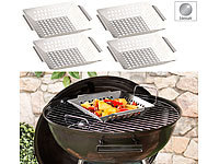 Rosenstein & Söhne 4er-Set Edelstahl-Grill-Schalen für Gemüse und kleines Grillgut, 1 mm