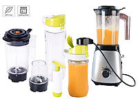 Rosenstein & Söhne 2in1-Vakuum-Mixer mit 3 Stufen, Mahlbecher und 2 Trinkflaschen; Smoothie-Maker Smoothie-Maker 