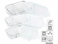 Rosenstein & Söhne 3er-Set Glas-Frischhaltedosen, Klick-Deckel, 2 Kammern, -40 bis 450 °C; Lunchbox-Sets Lunchbox-Sets Lunchbox-Sets Lunchbox-Sets 