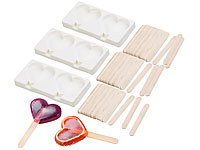 3 moules en silicone forme cœur 80 ml et 72 bâtonnets  Pour 2 glaces