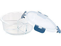 Rosenstein & Söhne Glas-Frischhaltedose mit 3 Kammern, Klick-Deckel, -20 bis 520 °C, rund; Lunchbox-Sets 