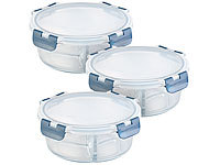 Rosenstein & Söhne 3er-Set Glas-Frischhaltedosen, 3 Kammern, Klick-Deckel, -20 bis 520°C; Lunchbox-Sets Lunchbox-Sets Lunchbox-Sets 