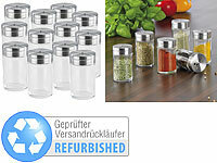 Rosenstein & Söhne 12-teiliges stilvolles Gewürzstreuer-Set aus Glas Versandrückläufer; Manuelle Salz-, Pfeffer-Mühle 