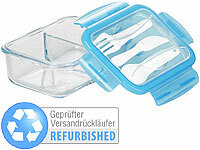 Rosenstein & Söhne Glas-Frischhaltedose, 2 Kammern, Besteck, Versandrückläufer; Lunchbox-Sets Lunchbox-Sets Lunchbox-Sets 