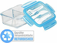 Rosenstein & Söhne Glas-Frischhaltedose, 2 Kammern, Besteck, Versandrückläufer; Lunchbox-Sets Lunchbox-Sets 